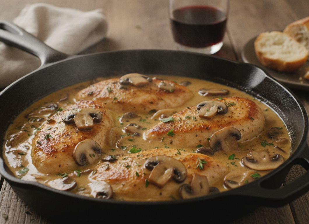 Skillet Chicken with Mushroom Wine Sauce
