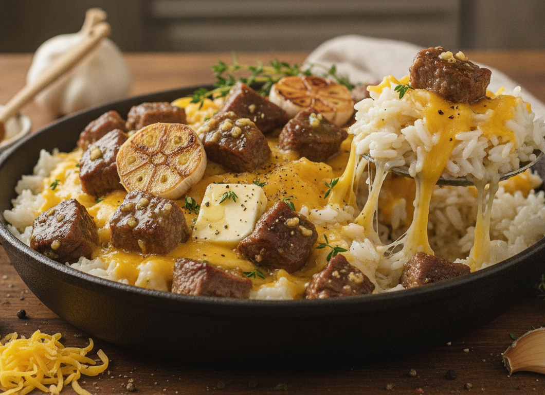Garlic Butter Beef Cheddar Rice