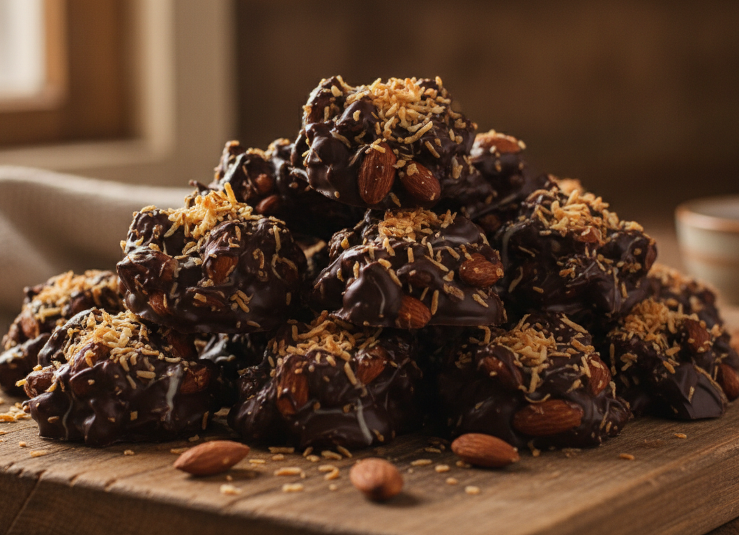 Toasted Coconut Dark Chocolate Almond Clusters