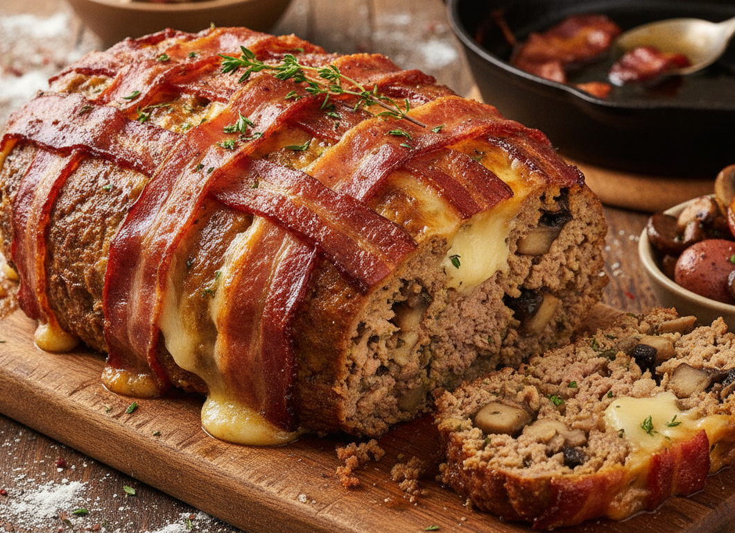 Swiss Bacon Mushroom Meatloaf