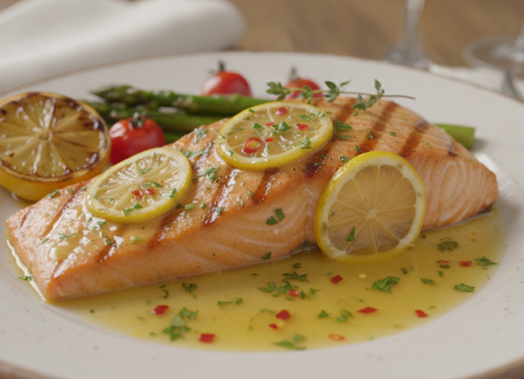 Grilled Salmon in Zesty Lemon Butter Sauce