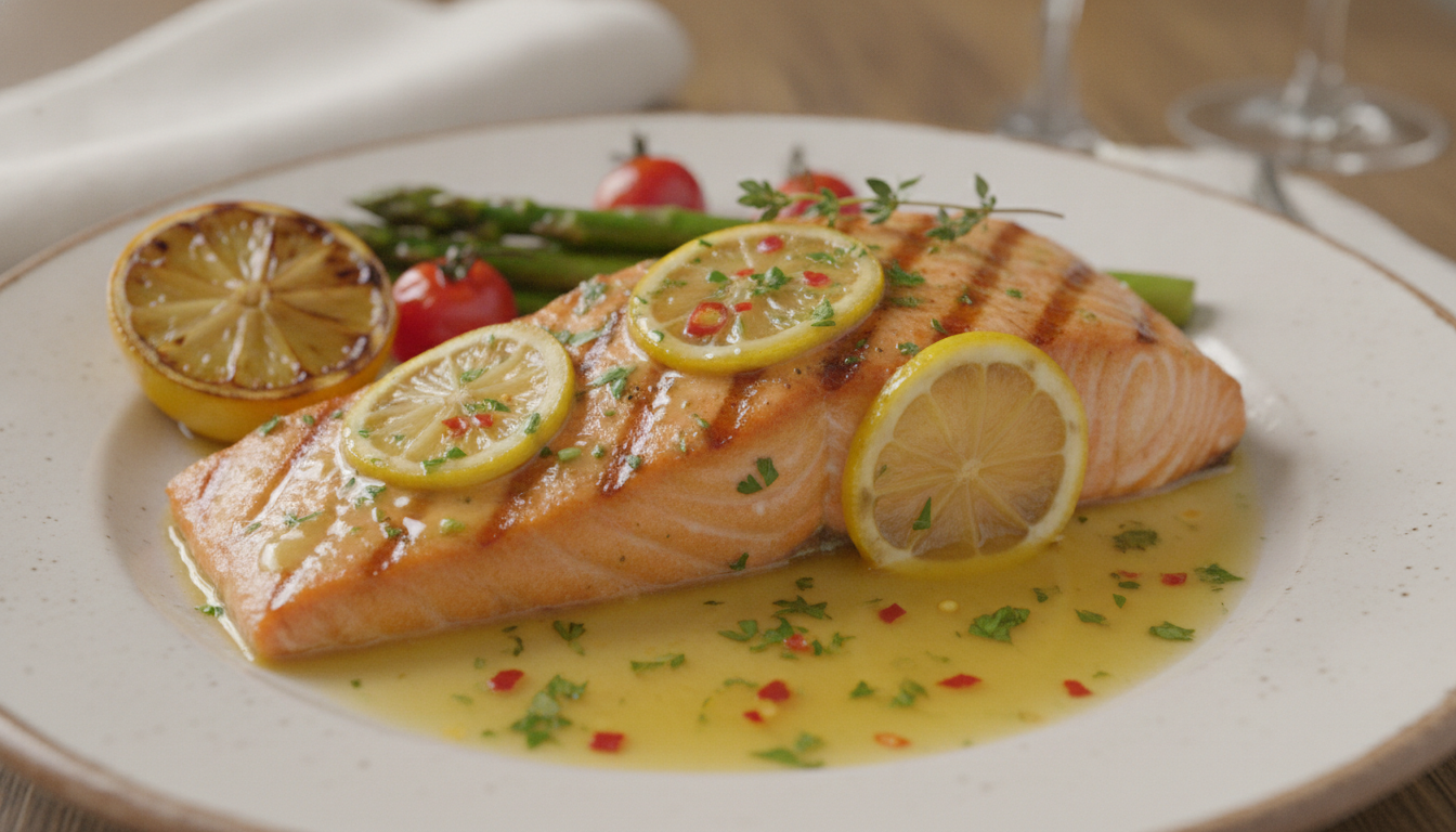 Grilled Salmon in Zesty Lemon Butter Sauce