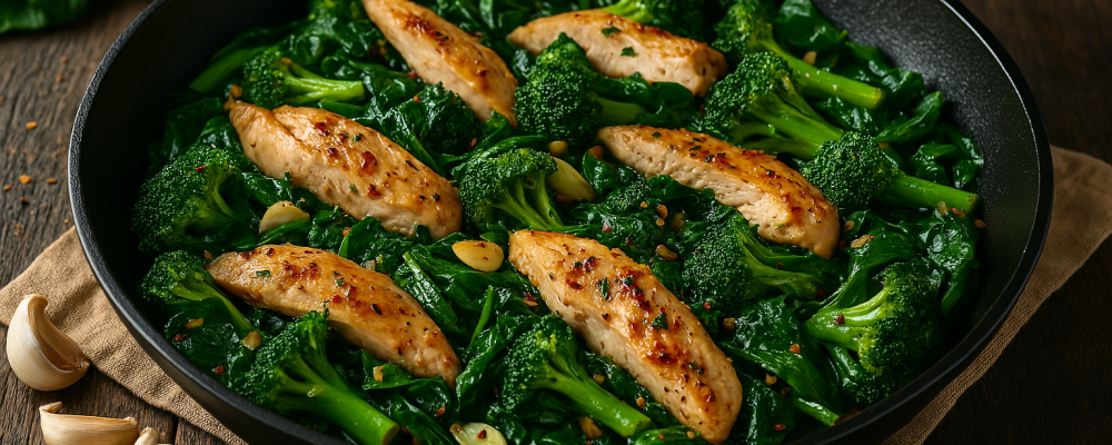 Garlic Chicken with Broccoli and Spinach