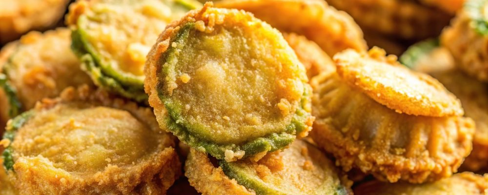 Extreme close-up photo of crunchy fried pickles