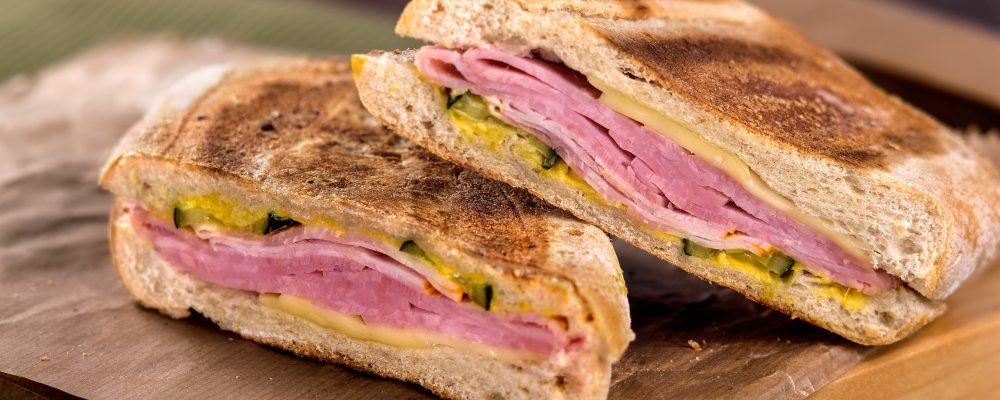 Ham and cheese toasted panini sandwich