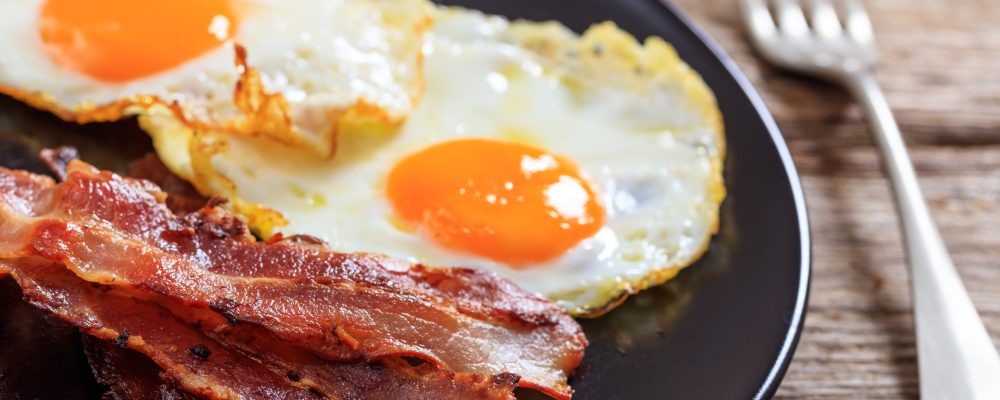 Fried eggs and bacon plate