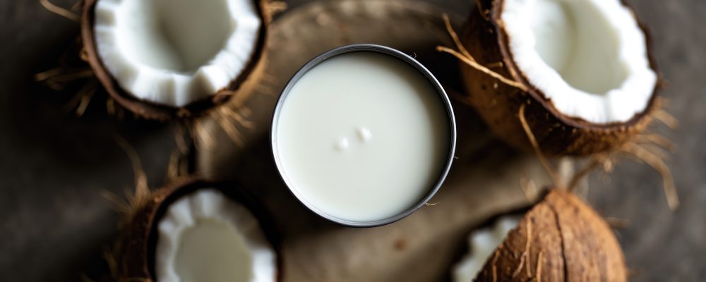 Coconut milk in a can, viewed from above