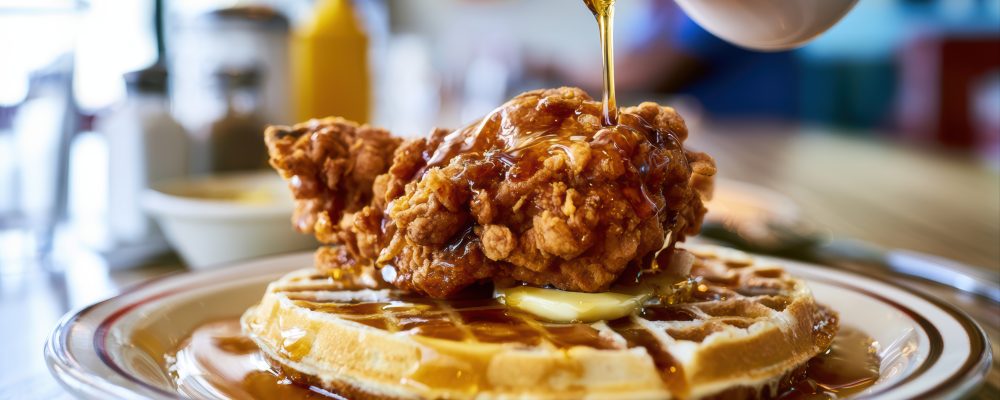 southern fried chicken and waffles food photography