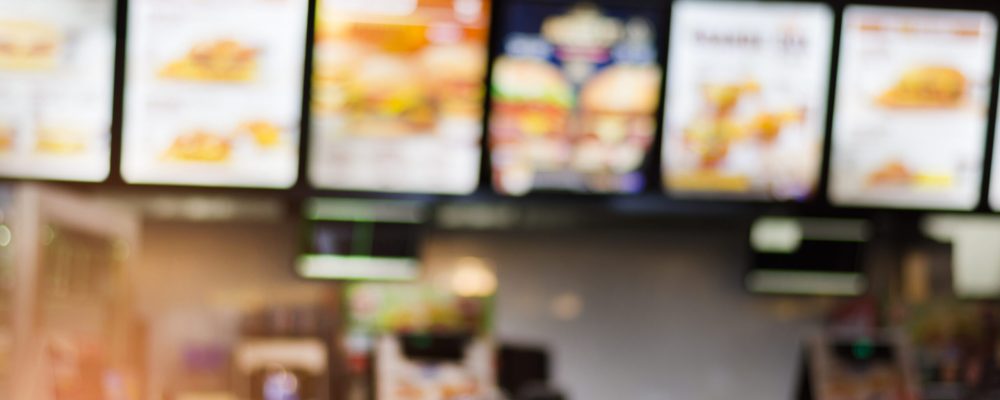 Blur image of fast food restaurant, use for defocused background.