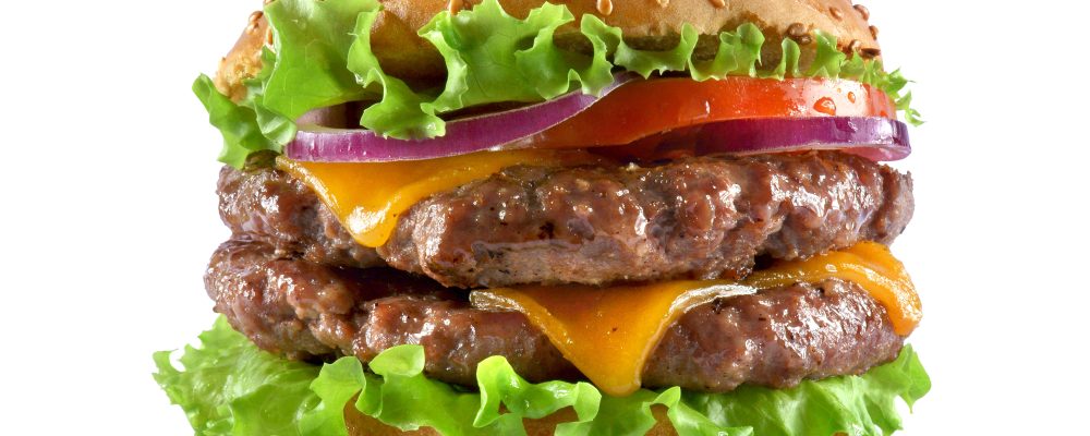 double cheeseburger on a white background