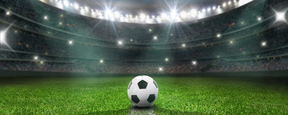 textured soccer game field with neon fog - center, midfield