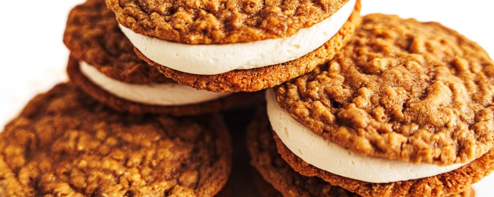 Closeup shot of thedelicious homemade Oatmeal Cream pies