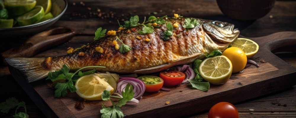 Tasty grilled fish dorado. Generative AI