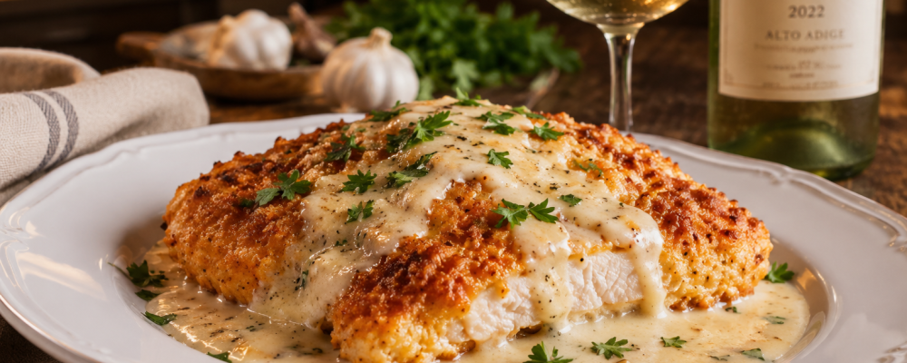 CRISPY PARMESAN CHICKEN WITH GARLIC SAUCE
