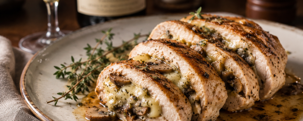Cheesy Garlic Butter Mushroom Stuffed Chicken