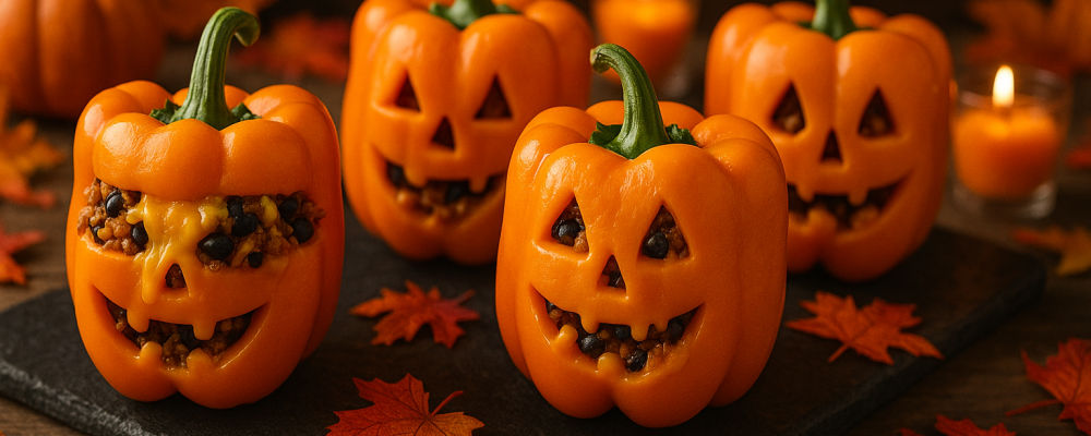 Jack-O’-Lantern Stuffed Peppers Jack-O'-Lantern Stuffed Peppers