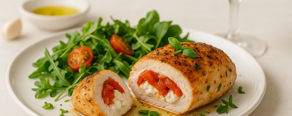 Roasted Red Pepper and Goat Cheese Stuffed Chicken
