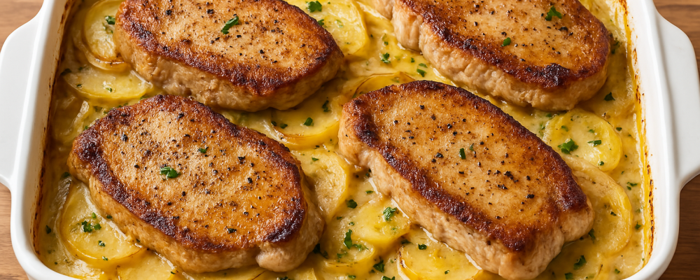 Smothered Pork Chop and Scalloped Potato Casserole